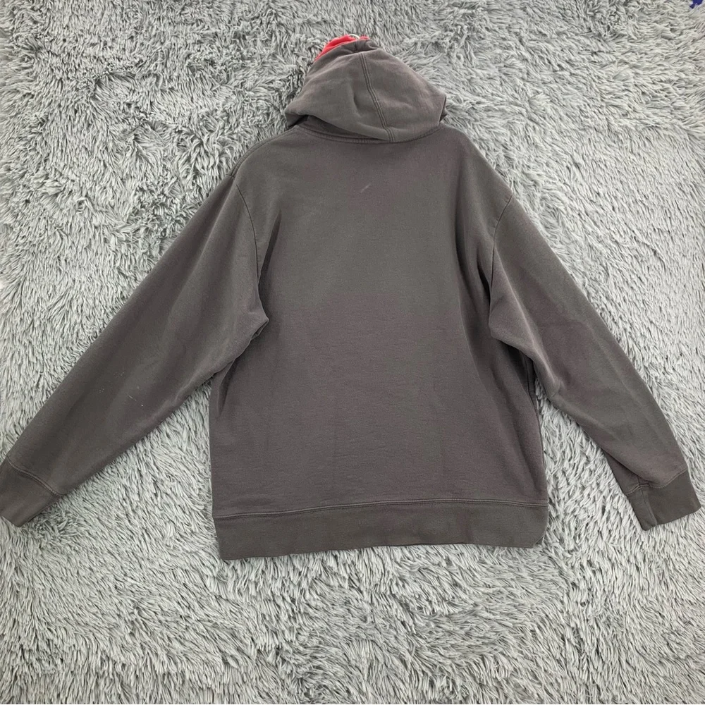 North Face Hoodie Mens Large Gray Red Pullover Kangaroo Pocket